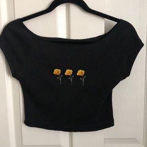 brandy melville black off the shoulder crop top